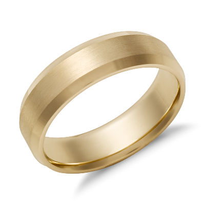 Beveled Edge Matte Wedding Ring in 14k Yellow Gold (6mm)