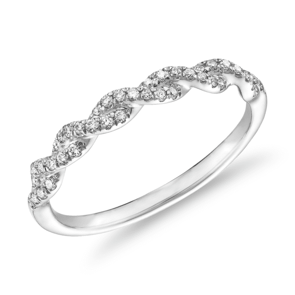 Pave Twist Diamond Wedding Ring in 14k White Gold (1/8 ct. tw.)