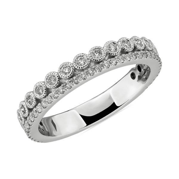 Double Row Pave and Milgrain Bezel Diamond Wedding Ring in 14k White Gold (3/8 ct. tw.)