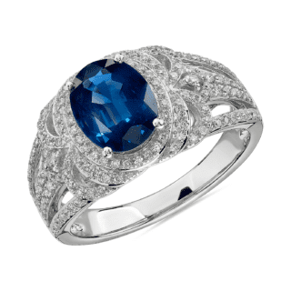 Oval Sapphire and Diamond Ring in 14k White Gold