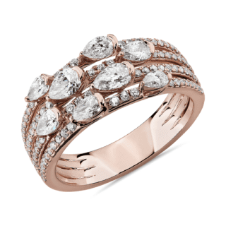 Delicate Multi-Row Pear Cut Diamond Fashion Ring in 14k Rose Gold (1 1/10 ct. tw.)