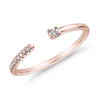 Ultra Mini Diamond Pave Open Stackable Fashion Ring in 14k Rose Gold
