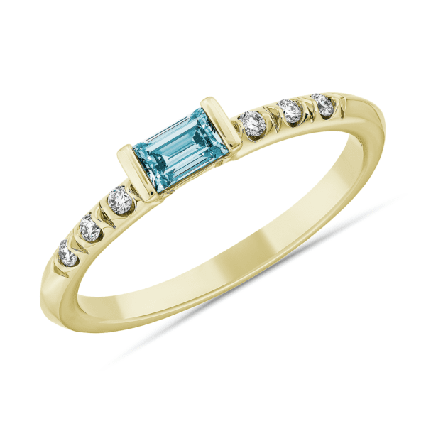 LIGHTBOX Lab-Grown Blue Diamond Baguette Stackable Ring in 14k White Gold (1/3 ct. tw.)