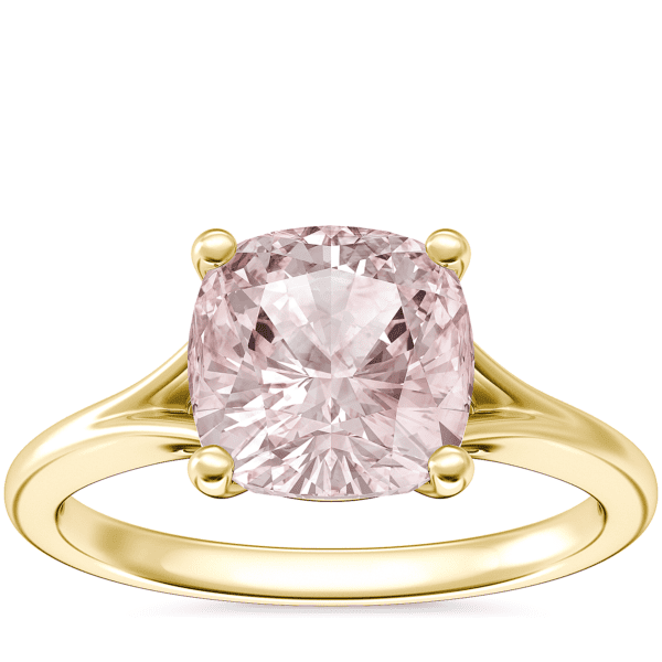 Petite Split Shank Solitaire Engagement Ring with Cushion Morganite in 14k Yellow Gold (8mm)