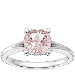 Petite Split Shank Solitaire Engagement Ring with Cushion Morganite in 18k White Gold (6.5mm)