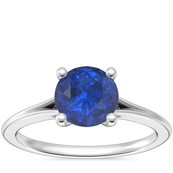 Petite Split Shank Solitaire Engagement Ring with Round Sapphire in Platinum (6mm)