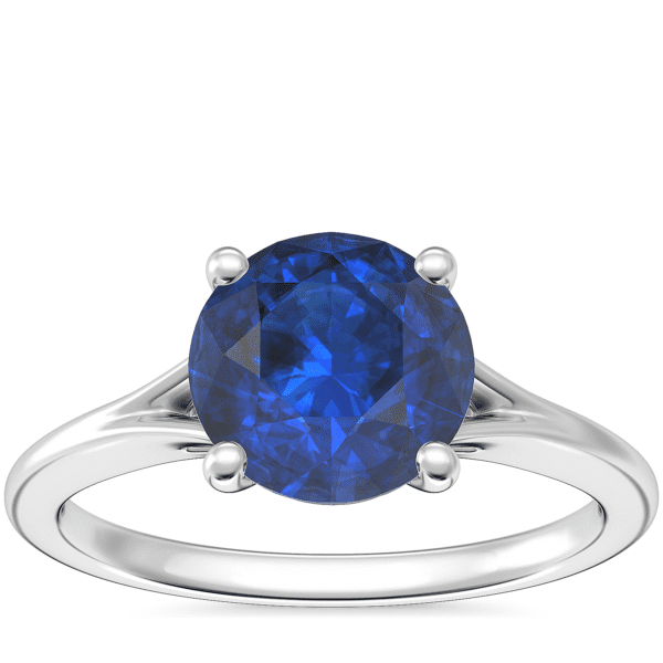 Petite Split Shank Solitaire Engagement Ring with Round Sapphire in Platinum (8mm)