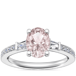 Tapered Baguette Diamond Cathedral Engagement Ring with Oval Morganite in Platinum (8x6mm)